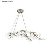 Rustic 9-Light Flower Chandelier In Silver - Bedroom Hanging Lamp Kit