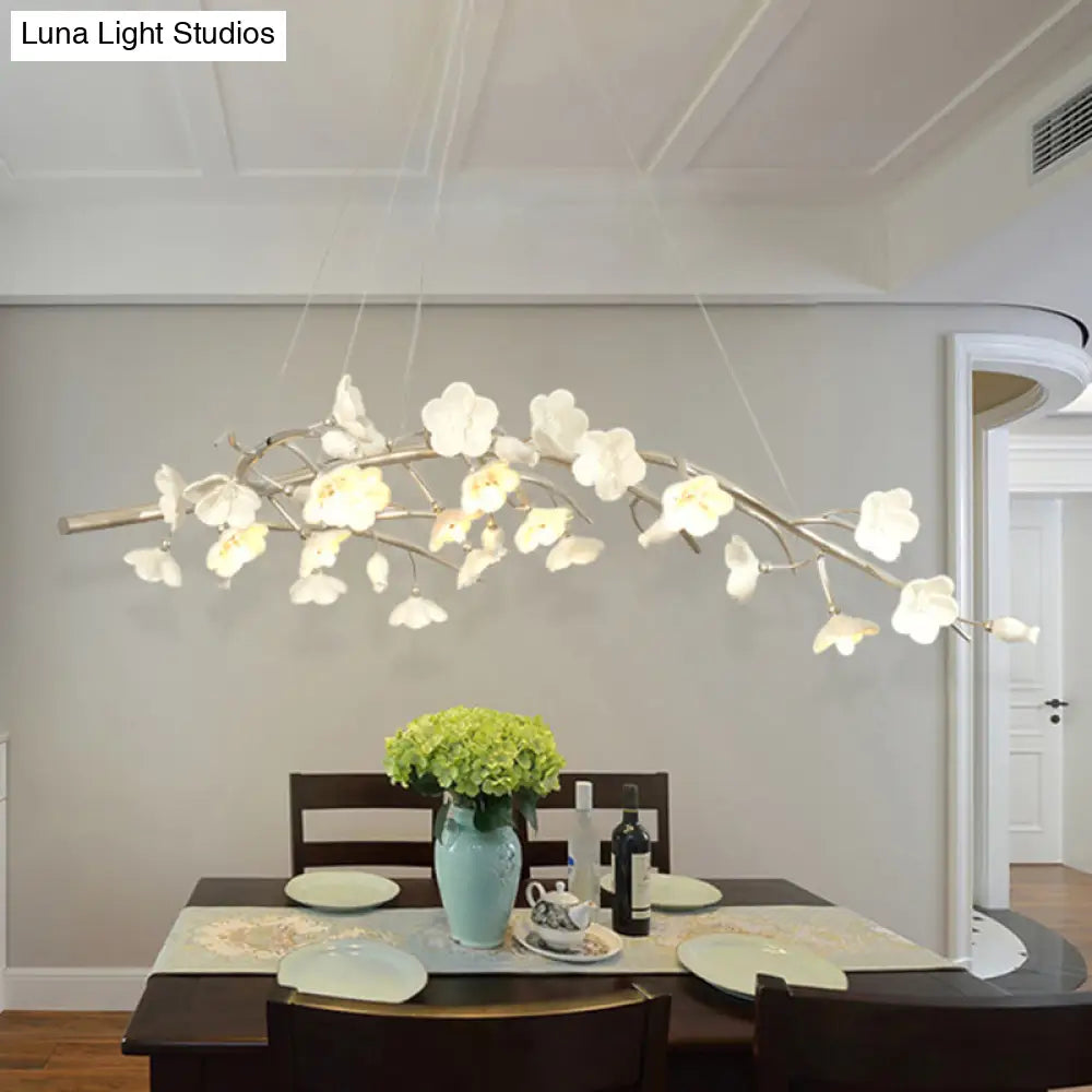 Rustic 9-Light Flower Chandelier In Silver - Bedroom Hanging Lamp Kit