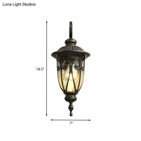 Rustic Acorn Wall Sconce Lamp With Clear Seeded Glass In Black - 1-Bulb Mounted Fixture