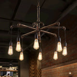 Rustic Aged Silver/Bronze Pipe Chandelier Lamp With Exposed Bulb - 6/8 Heads Indoor Hanging Light 8