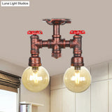 Rustic Amber Glass Semi Flush Light Fixture For Restaurants: Orb Design 2 Copper Lights