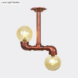 Rustic Amber Glass Semi Flush Light Fixture For Restaurants: Orb Design 2 Copper Lights