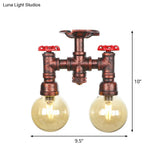 Rustic Amber Glass Semi Flush Light Fixture For Restaurants: Orb Design 2 Copper Lights
