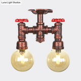Rustic Amber Glass Semi Flush Light Fixture For Restaurants: Orb Design 2 Copper Lights