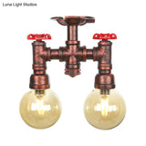 Rustic Amber Glass Semi Flush Light Fixture For Restaurants: Orb Design 2 Copper Lights
