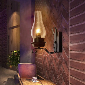 Rustic Amber Glass Wall Sconce With Vase Shade - One Bulb Lighting Fixture For Living Room Rust