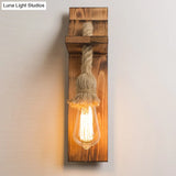 Rustic American Wooden Wall Sconce With Natural Rope Light For Restaurants & Coffee Shops