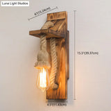 Rustic American Wooden Wall Sconce With Natural Rope Light For Restaurants & Coffee Shops