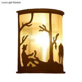 Rustic Animal Print Cylinder Sconce Wall Light For Restaurants With Single Bulb