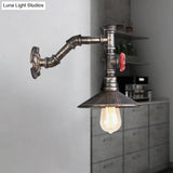 Rustic Antique Bronze Conical Wall Mount Fixture - Plumbing Pipe Design 1 Bulb Lighting