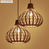 Rustic Bamboo Pendant Light: Pear-Shaped Suspended Lighting For Restaurant Wood Finish