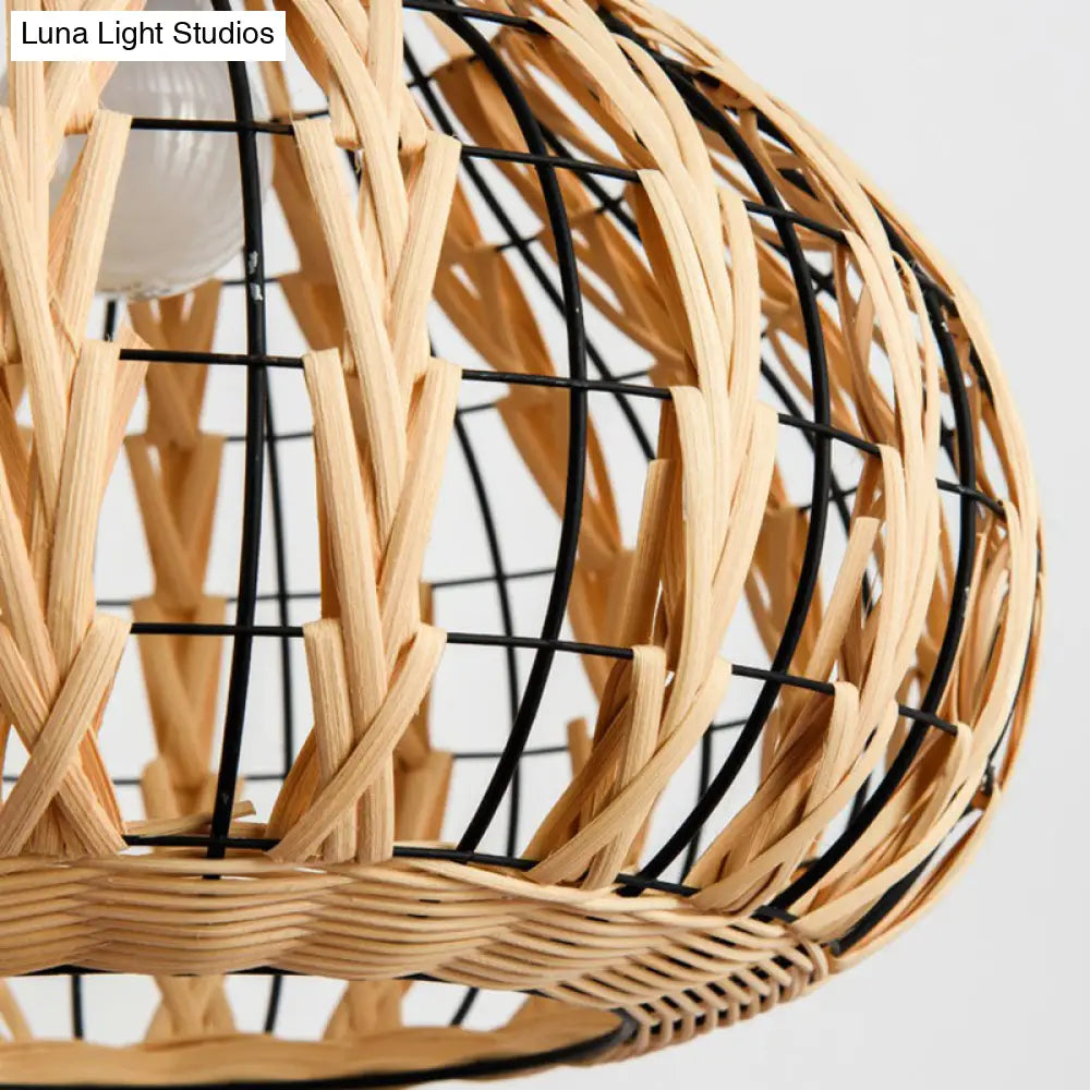 Rustic Bamboo Pendant Light: Pear-Shaped Suspended Lighting For Restaurant Wood Finish