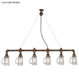 Rustic Bar Ceiling Clear Glass Beer Mug Pendant Light In Bronze With Water Pipe Design