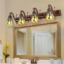 Rustic Bathroom Wall Sconce Lamp With Leaf Pattern Stained Glass - Copper/Antique Brass/Beige Copper