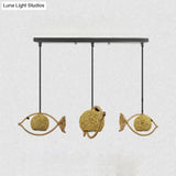 Rustic Beige Fish Shaped Pendant Light - 1/2/3-Light Bine Hanging Lamp