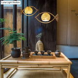 Rustic Beige Fish Shaped Pendant Light - 1/2/3-Light Bine Hanging Lamp