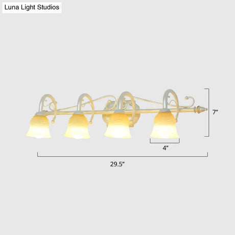 Rustic Beige Glass Vanity Mirror Light: Carillon Shaped Wall Mounted Fixture For Bathrooms