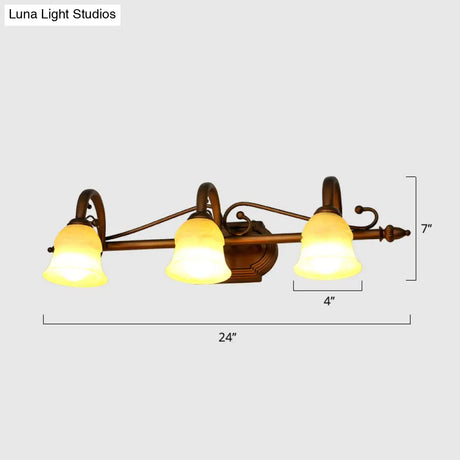 Rustic Beige Glass Vanity Mirror Light: Carillon Shaped Wall Mounted Fixture For Bathrooms