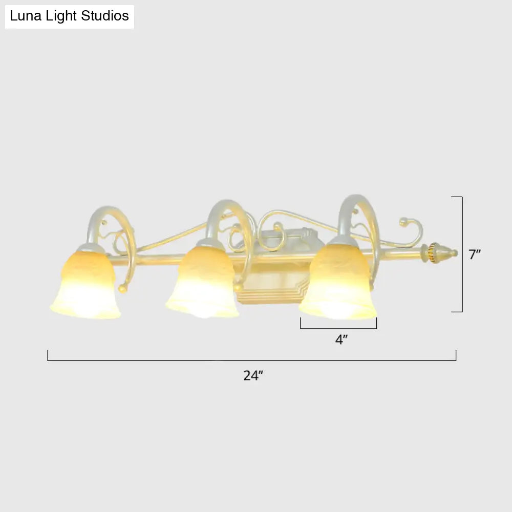 Rustic Beige Glass Vanity Mirror Light: Carillon Shaped Wall Mounted Fixture For Bathrooms