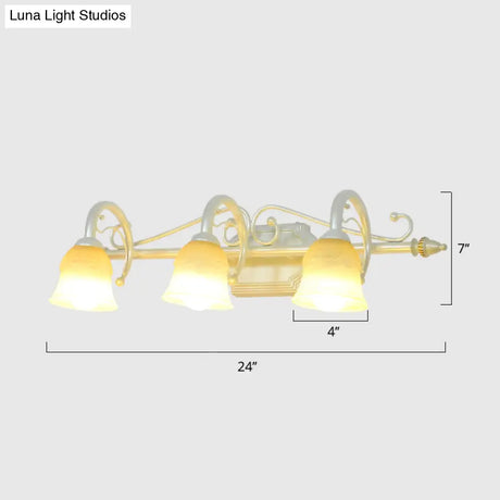Rustic Beige Glass Vanity Mirror Light: Carillon Shaped Wall Mounted Fixture For Bathrooms