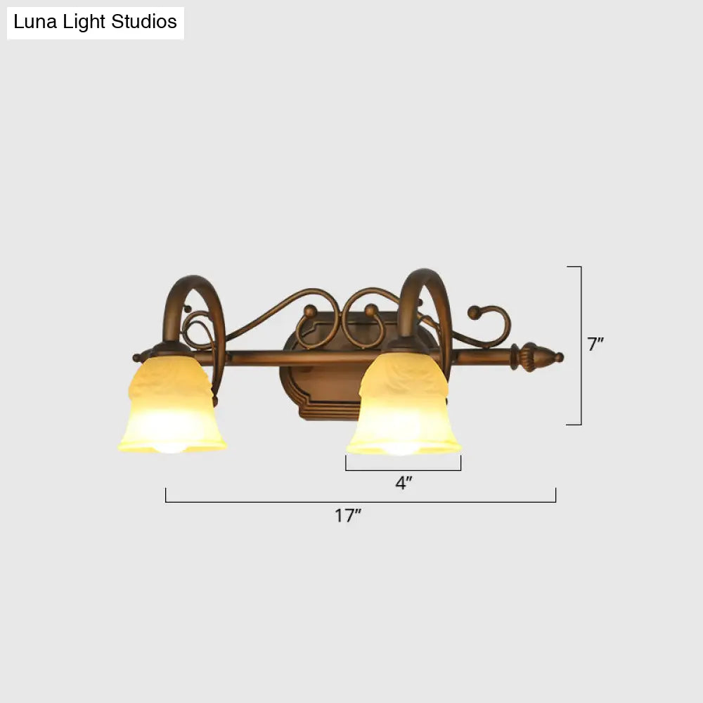 Rustic Beige Glass Vanity Mirror Light: Carillon Shaped Wall Mounted Fixture For Bathrooms