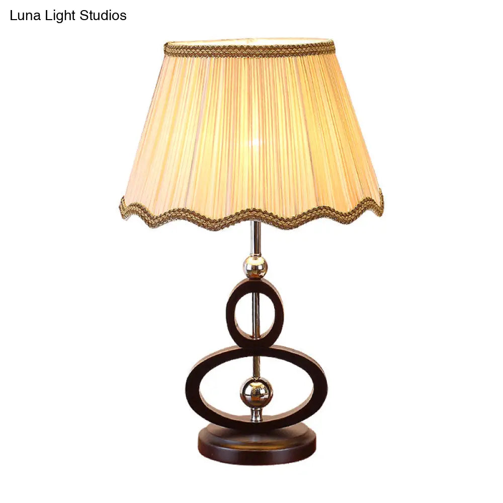 Rustic Beige Gourd Base Night Light Table Lamp With Wavy Edge Design