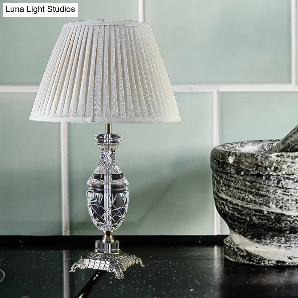 Rustic Beige Nightstand Lamp - Single Light Urn-Shaped For Living Room