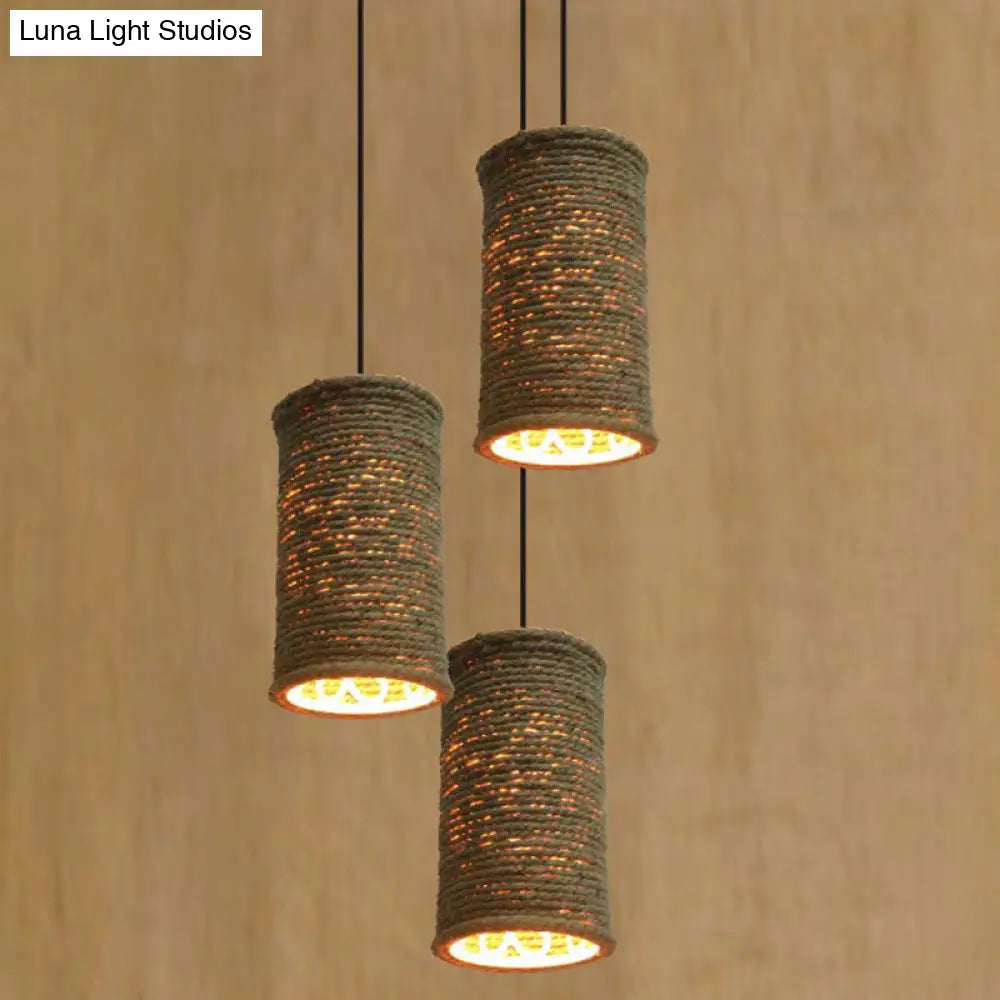 Rustic Beige Pendant Lights For Restaurant: Vintage Rope Cylinder Design