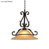 Rustic Bell Pendulum Led Suspension Light With Ribbed Glass In Bronze - Ideal For Bedroom Décor