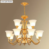 Rustic Bell Shaped Suspension Light Chandelier - Cream Glass Perfect For Dining Room