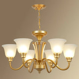 Rustic Bell Shaped Suspension Light Chandelier - Cream Glass Perfect For Dining Room 6 / Gold