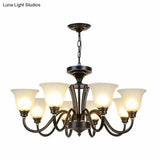 Rustic Bell Shaped Suspension Light Chandelier - Cream Glass Perfect For Dining Room