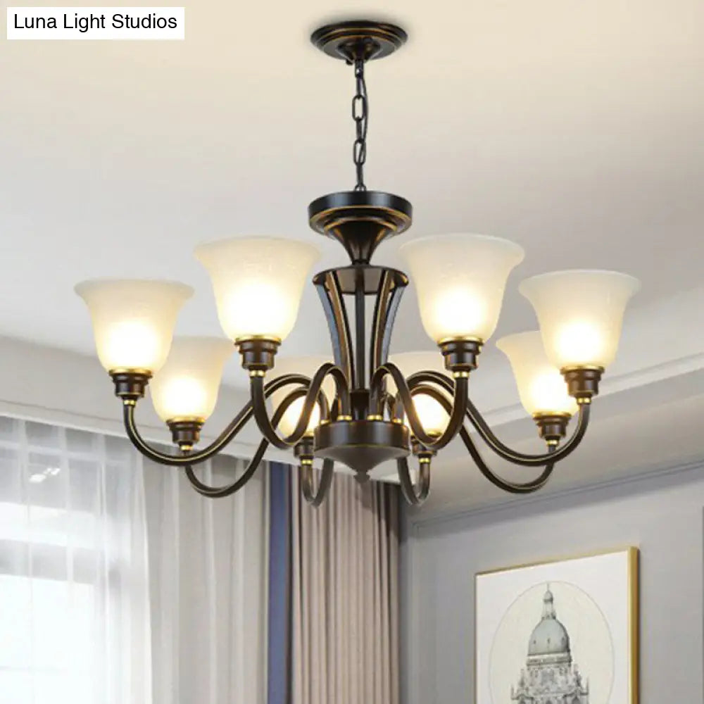 Rustic Bell Shaped Suspension Light Chandelier - Cream Glass Perfect For Dining Room