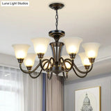 Rustic Bell Shaped Suspension Light Chandelier - Cream Glass Perfect For Dining Room