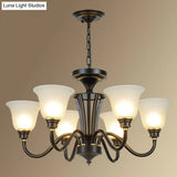 Rustic Bell Shaped Suspension Light Chandelier - Cream Glass Perfect For Dining Room