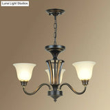 Rustic Bell Shaped Suspension Light Chandelier - Cream Glass Perfect For Dining Room
