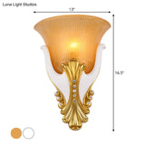 Rustic Bell Shaped Wall Sconce Lighting With Fluted Glass For Bedroom