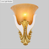 Rustic Bell Shaped Wall Sconce Lighting With Fluted Glass For Bedroom