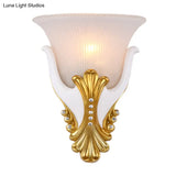 Rustic Bell Shaped Wall Sconce Lighting With Fluted Glass For Bedroom