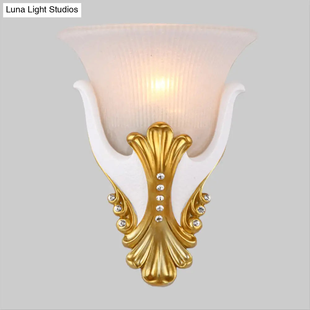 Rustic Bell Shaped Wall Sconce Lighting With Fluted Glass For Bedroom