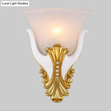 Rustic Bell Shaped Wall Sconce Lighting With Fluted Glass For Bedroom