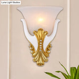 Rustic Bell Shaped Wall Sconce Lighting With Fluted Glass For Bedroom