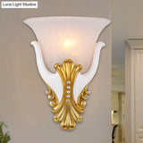Rustic Bell Shaped Wall Sconce Lighting With Fluted Glass For Bedroom