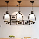 Rustic Bell White Glass Pendant Light With Bird Decoration 1-Bulb Metal Lamp In Black / Round