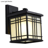 Rustic Black Aluminum Wall Sconce With Opal Glass Shade - Open Bottom Design