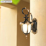 Rustic Black And Gold Urn-Shaped Sconce Wall Lamp With Frosted White Glass