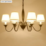 Rustic Black Candle Chandelier With Tapered Fabric Shade Perfect Hanging Light For Restaurants