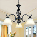 Rustic Black Chandelier Ceiling Light With Cream Glass Bell Shades For Bedroom 3 / B