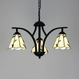 Rustic Black Chandelier Lighting With Blue/Green Leaf Design - 3 Lights 16’’ Metal Chain Hang
