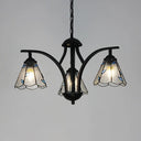 Rustic Black Chandelier Lighting With Blue/Green Leaf Design - 3 Lights 16’’ Metal Chain Hang